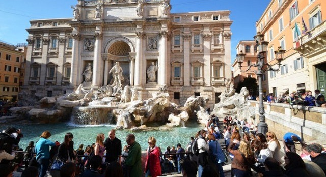 In Rome, the famous Trevi Fountain comes out of its flats